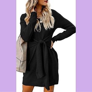 Boutique Black Tie Waist Sweater Dress